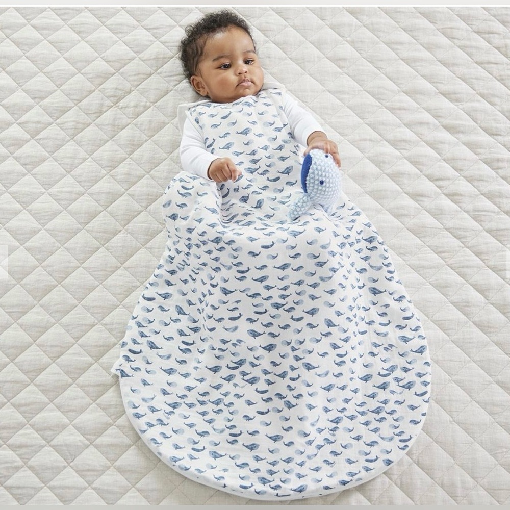 (2) Pottery Barn Kids Whale Muslin Wearable Blankets (2)